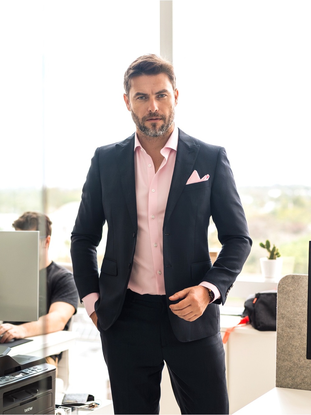 Men’s Navy Windowpane Super 120 Wool Blazer | Slim Fit Sport Coat